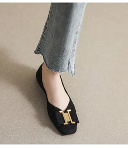 KissICON Square Toe Flat Shoes for Women's Spring Metal