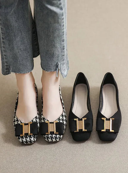 KissICON Square Toe Flat Shoes for Women's Spring Metal