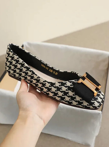 KissICON Square Toe Flat Shoes for Women's Spring Metal