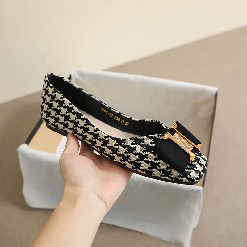 KissICON Square Toe Flat Shoes for Women's Spring Metal