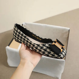 KissICON Square Toe Flat Shoes for Women's Spring Metal