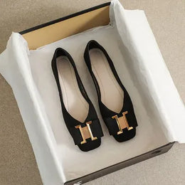 KissICON Square Toe Flat Shoes for Women's Spring Metal