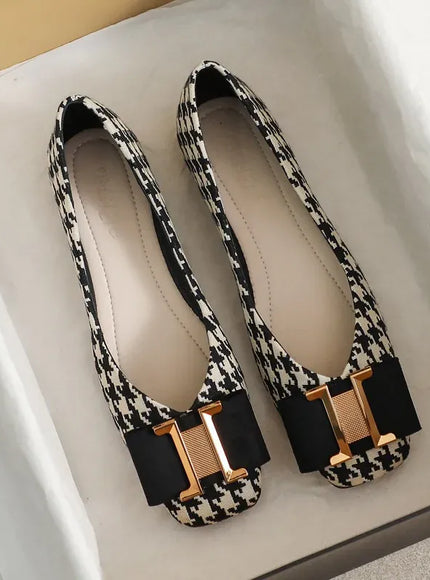 KissICON Square Toe Flat Shoes for Women's Spring Metal