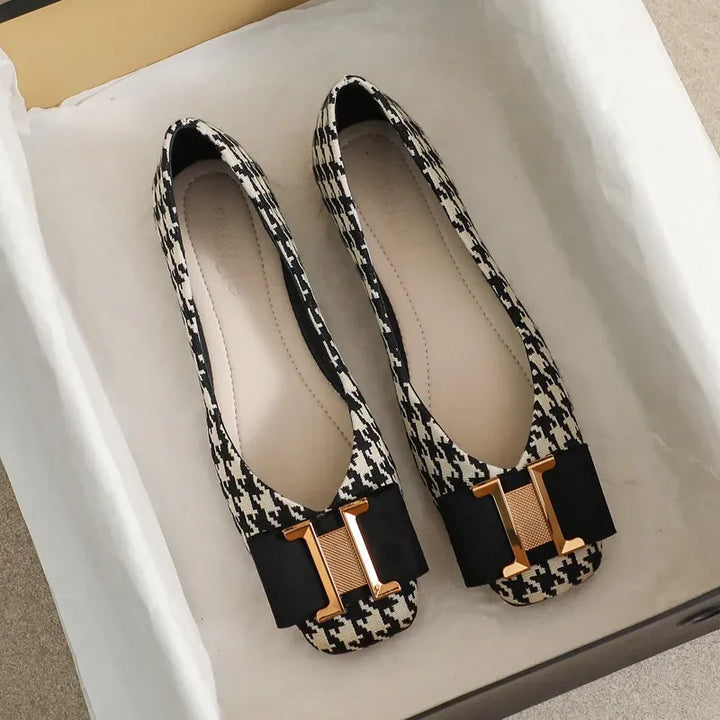 Square Toe Flat Shoes for Women's Spring Metal