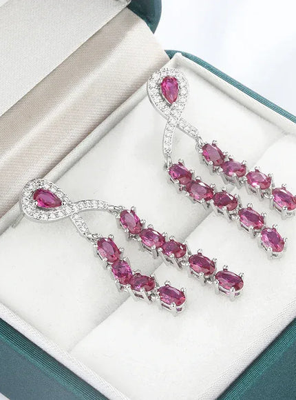 KissICON SR 💋 925 Silver Elegant Baroque Earrings Red Sapphire - Glow