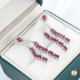 KissICON SR 💋 925 Silver Elegant Baroque Earrings Red Sapphire - Glow