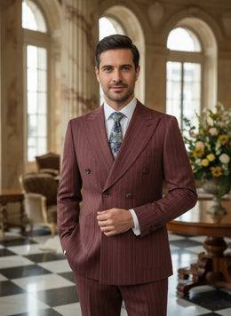 KissICON ST Cassy Mens Stripe Double Breasted 2Piece Suit