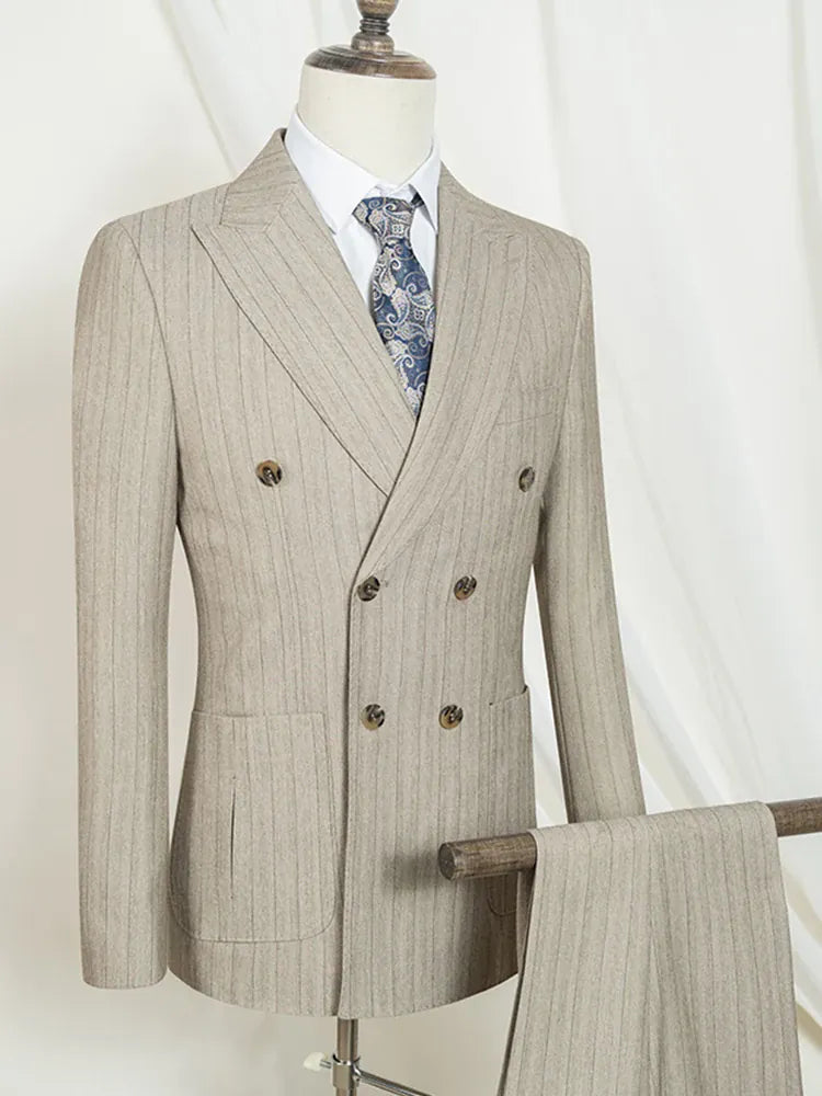 KissICON ST Cassy Mens Stripe Double Breasted 2Piece Suit