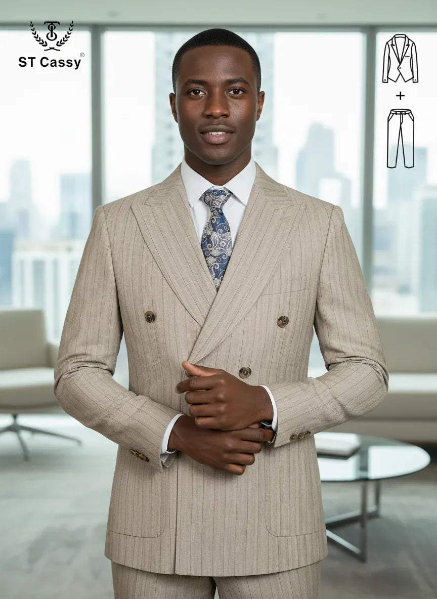 KissICON ST Cassy Mens Stripe Double Breasted 2Piece Suit