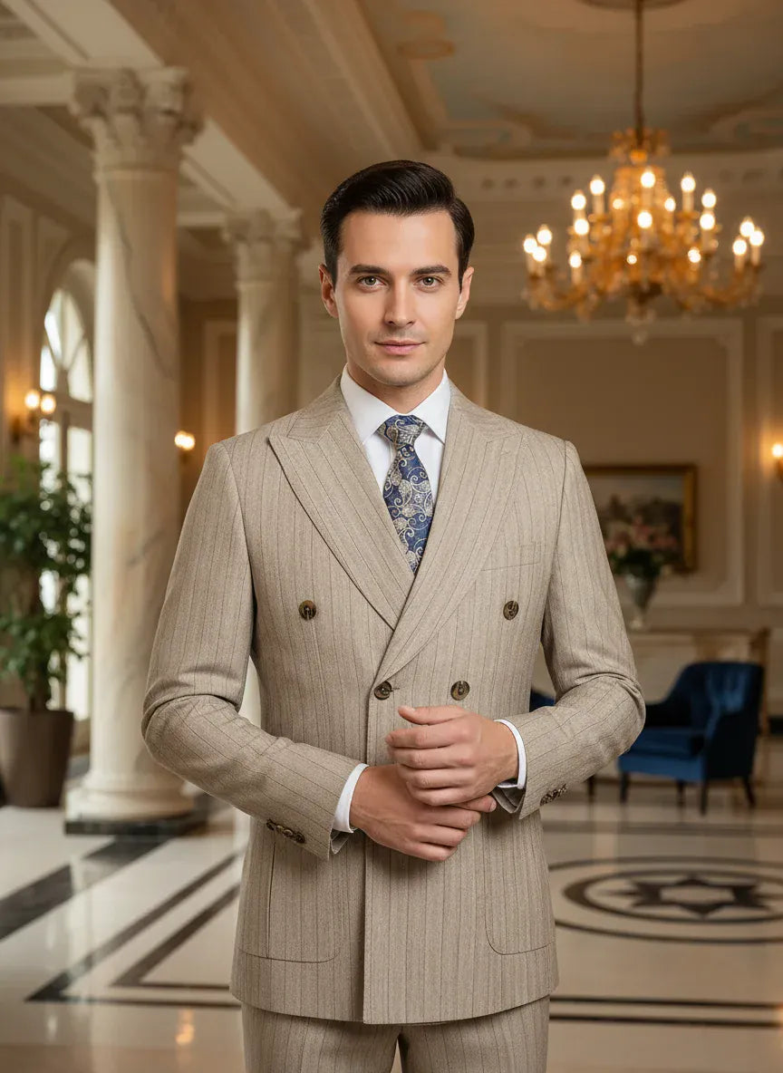 KissICON ST Cassy Mens Stripe Double Breasted 2Piece Suit