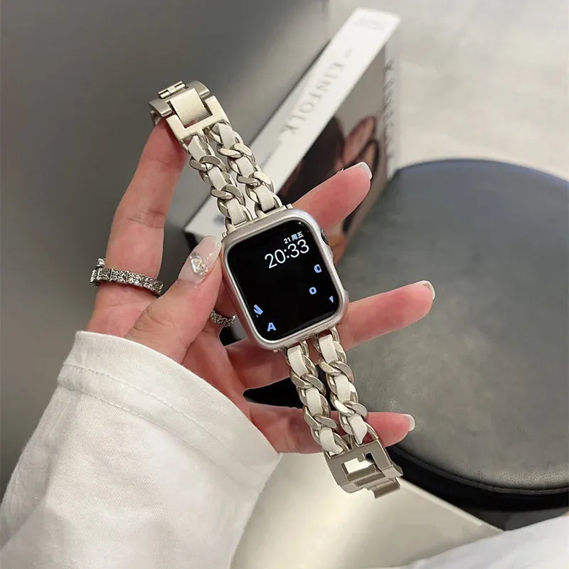 KissICON Starlight-White / Series10-11 42mm Women Metal Strap for Apple Watch Band 10 9 8 Ultra 46mm 42mm 49mm 7 SE 6 5 41mm 45mm 44/40mm Lady Gold Steel Bracelet Wristband