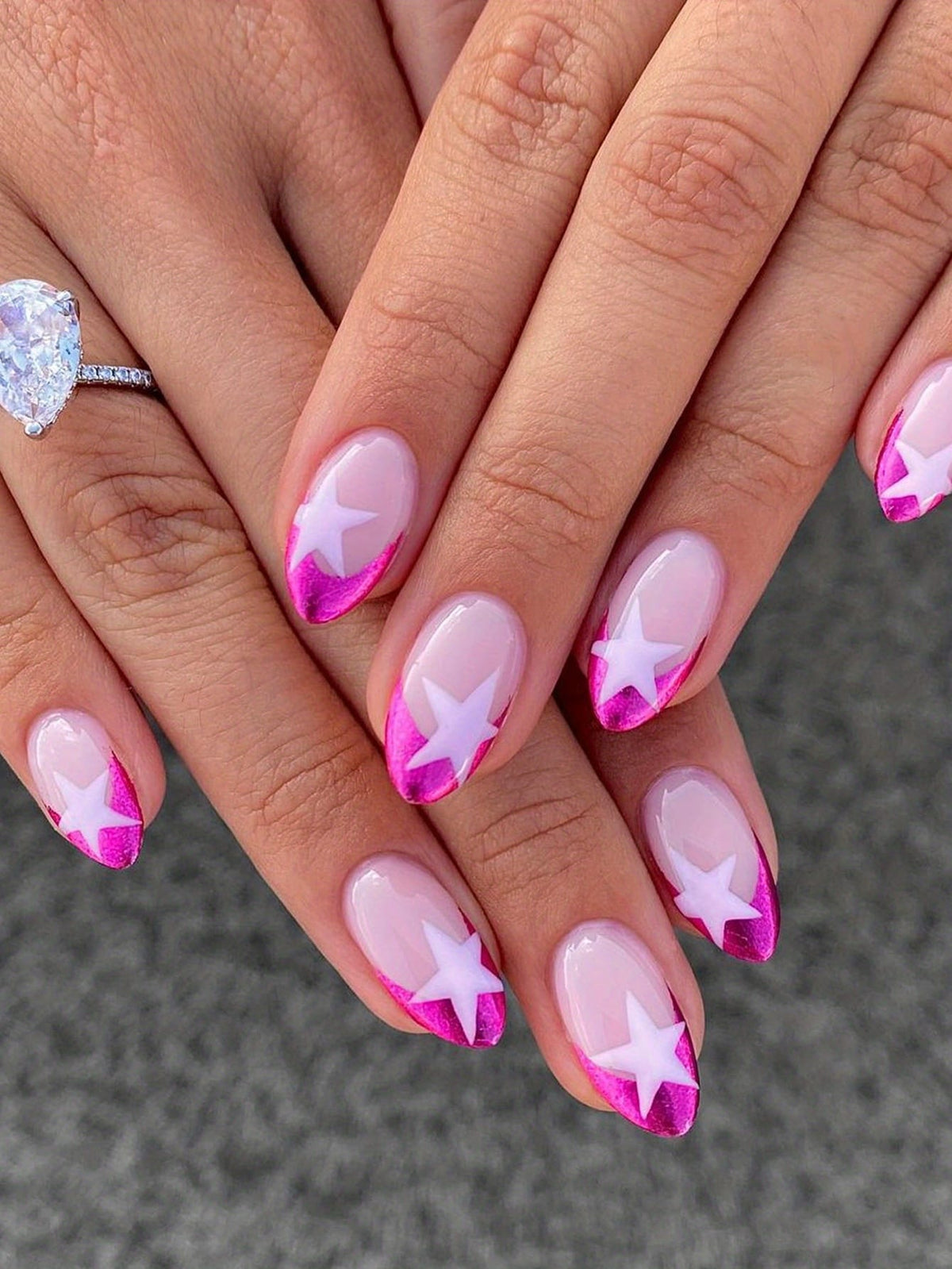 KissICON Starry Sky KissIcon Pink French Tip Nails Short Almond Glossy
