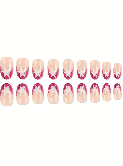 KissICON Starry Sky KissIcon Pink French Tip Nails Short Almond Glossy