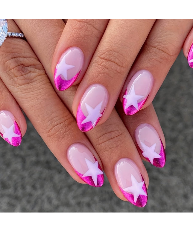 KissICON Starry Sky KissIcon Pink French Tip Nails Short Almond Glossy