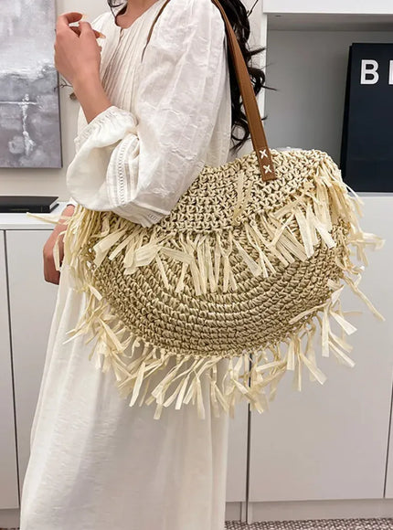 KissICON Straw Personality Woven Shoulder Vacation Beach Bag