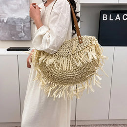 KissICON Straw Personality Woven Shoulder Vacation Beach Bag