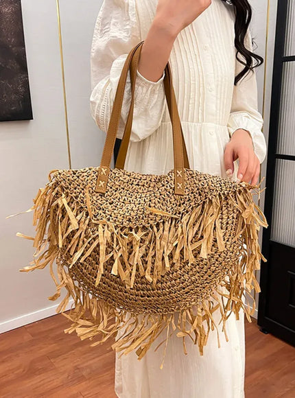 KissICON Straw Personality Woven Shoulder Vacation Beach Bag