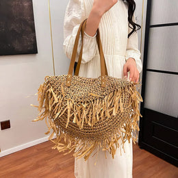KissICON Straw Personality Woven Shoulder Vacation Beach Bag