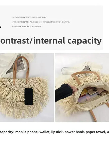 KissICON Straw Personality Woven Shoulder Vacation Beach Bag