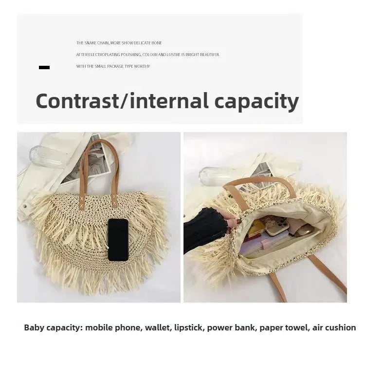 KissICON Straw Personality Woven Shoulder Vacation Beach Bag