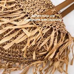 KissICON Straw Personality Woven Shoulder Vacation Beach Bag