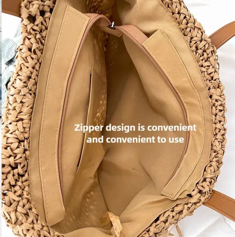KissICON Straw Personality Woven Shoulder Vacation Beach Bag