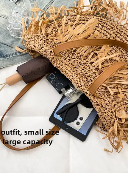 KissICON Straw Personality Woven Shoulder Vacation Beach Bag