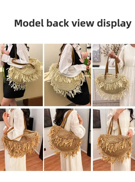 KissICON Straw Personality Woven Shoulder Vacation Beach Bag