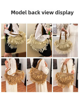 KissICON Straw Personality Woven Shoulder Vacation Beach Bag