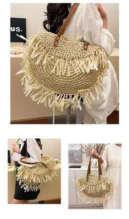 KissICON Straw Personality Woven Shoulder Vacation Beach Bag