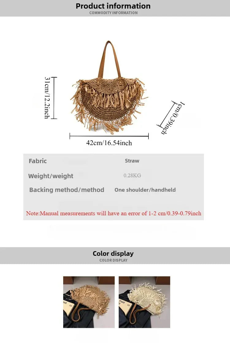 KissICON Straw Personality Woven Shoulder Vacation Beach Bag