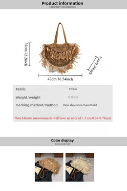 KissICON Straw Personality Woven Shoulder Vacation Beach Bag