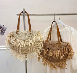 KissICON Straw Personality Woven Shoulder Vacation Beach Bag