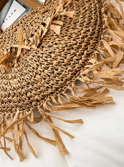 KissICON Straw Personality Woven Shoulder Vacation Beach Bag