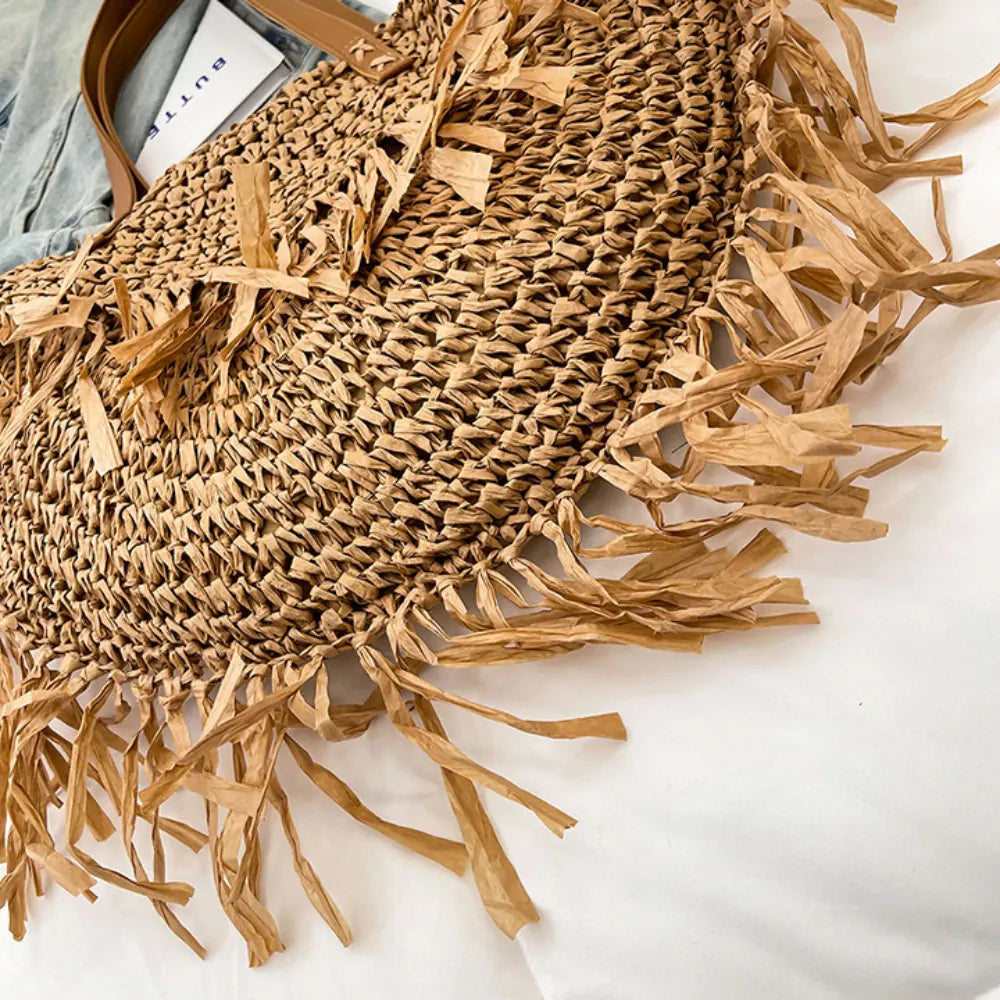 KissICON Straw Personality Woven Shoulder Vacation Beach Bag
