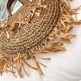 KissICON Straw Personality Woven Shoulder Vacation Beach Bag