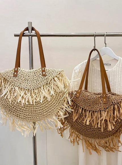 KissICON Straw Personality Woven Shoulder Vacation Beach Bag