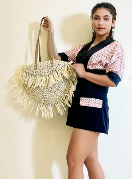 KissICON Straw Personality Woven Shoulder Vacation Beach Bag