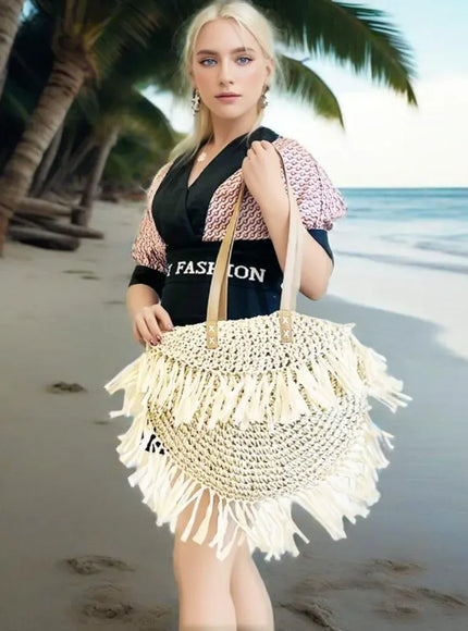 KissICON Straw Personality Woven Shoulder Vacation Beach Bag