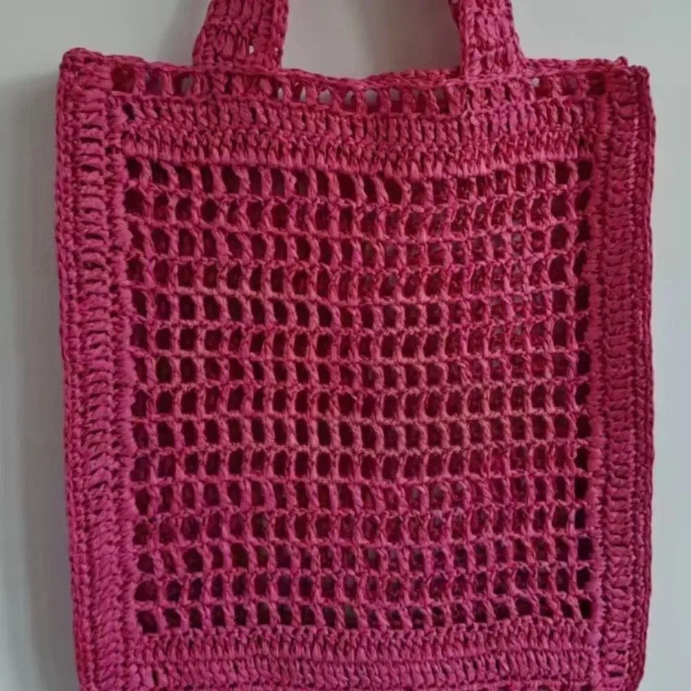 KissICON Straw Woven Hollow Shoulder Three-dimensional Letter Tote