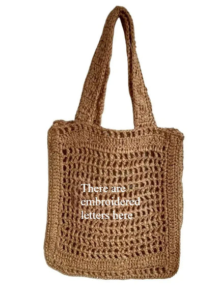 KissICON Straw Woven Hollow Shoulder Three-dimensional Letter Tote