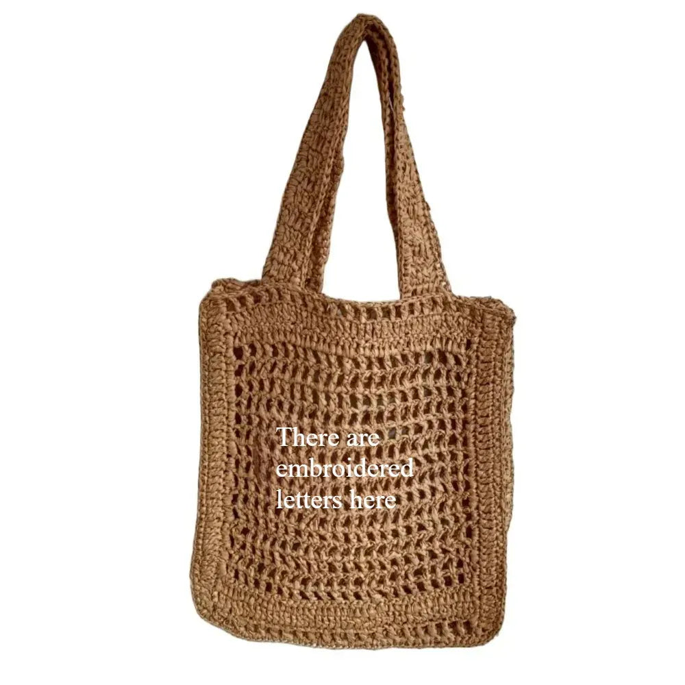 KissICON Straw Woven Hollow Shoulder Three-dimensional Letter Tote