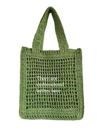 KissICON Straw Woven Hollow Shoulder Three-dimensional Letter Tote