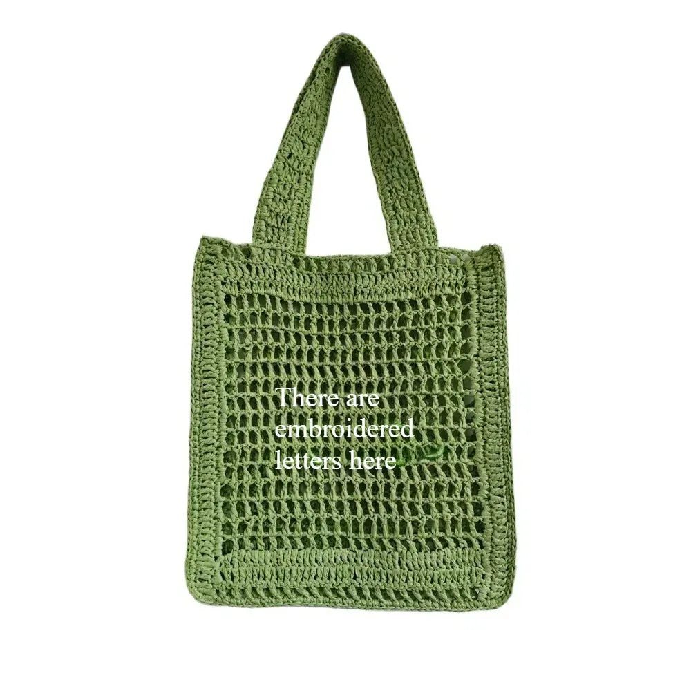 KissICON Straw Woven Hollow Shoulder Three-dimensional Letter Tote