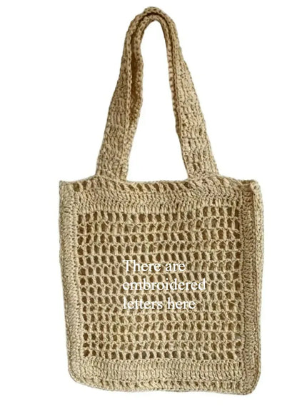 KissICON Straw Woven Hollow Shoulder Three-dimensional Letter Tote