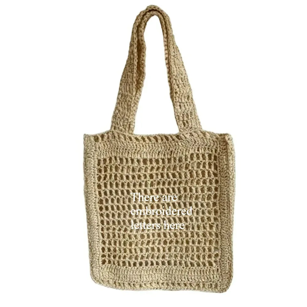 KissICON Straw Woven Hollow Shoulder Three-dimensional Letter Tote
