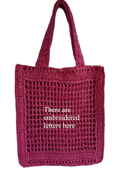KissICON Straw Woven Hollow Shoulder Three-dimensional Letter Tote