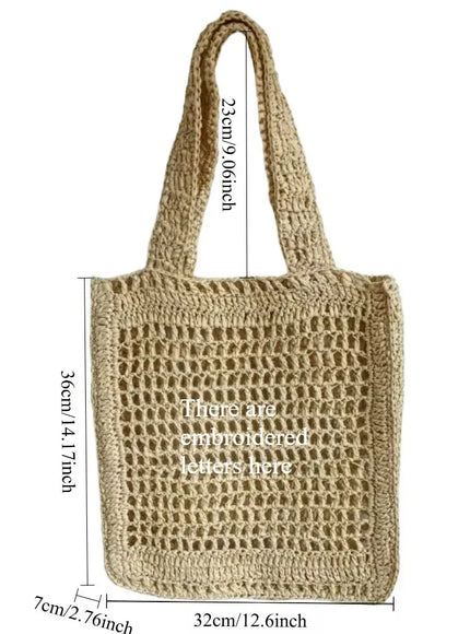 KissICON Straw Woven Hollow Shoulder Three-dimensional Letter Tote