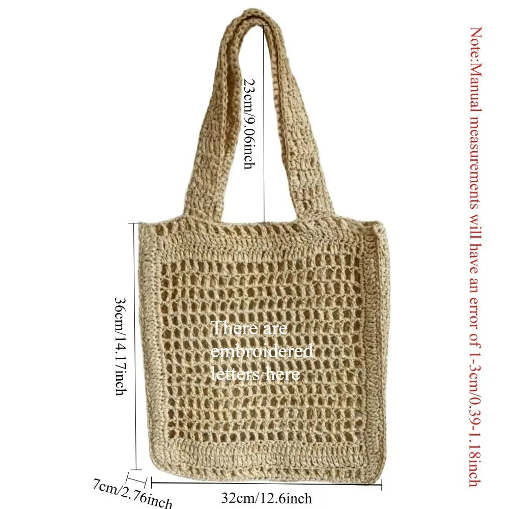 KissICON Straw Woven Hollow Shoulder Three-dimensional Letter Tote