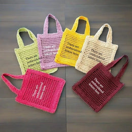KissICON Straw Woven Hollow Shoulder Three-dimensional Letter Tote